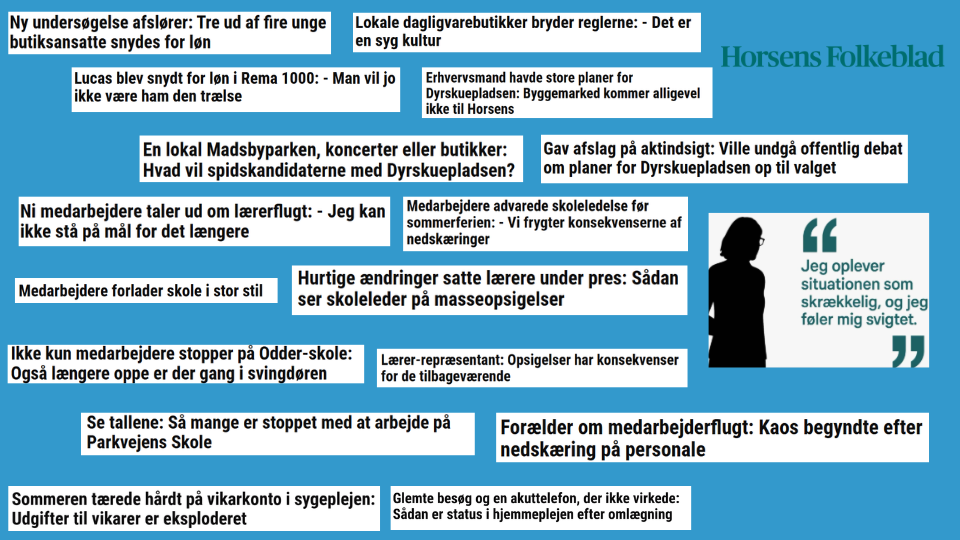 Her er nogle af de overskrifter, som kom ud af graverforløbet på Horsens Folkeblad.